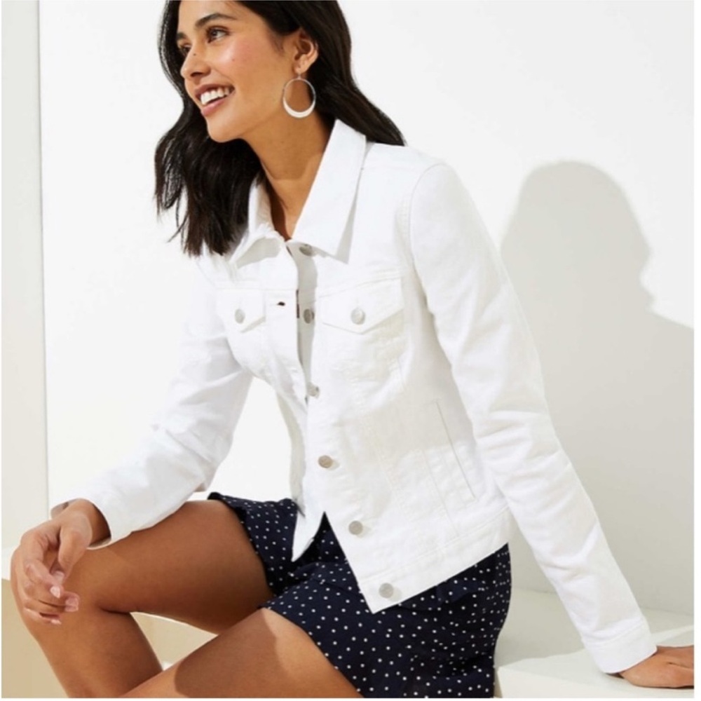 LOFT Denim White Jacket Large